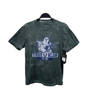 True Religion Mens Size S Buddha Logo Graphic Tee Balsam Green Tie Dye T-Shirt